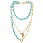 Elegant Exaggerated Lady Geometric Heart Shape Gold Plated Alloy Turquoise Three Layer Necklace