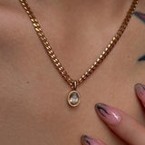 IG Style Minimalist Oval 304 Stainless Steel Zircon Plating Inlay Pendant Necklace Long Necklace