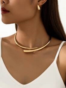 1 Set Minimalist Alloy Nail Collar Necklace And Water Drop Earrings For Women, Daily Wear, Summer Beach, Gift