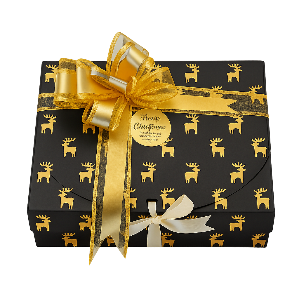 Kerst geschenkset Black X-Mas Box met kaars, body lotion en badzout